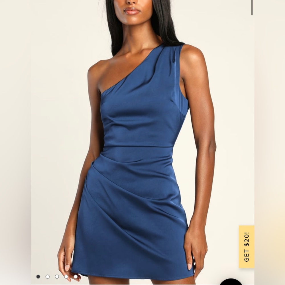 Lulus navy silk one shoulder dress